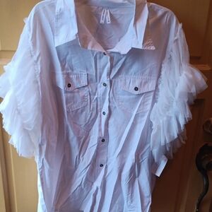 White Ruffled Sleeve Button-Up Blouse